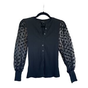 Who What Wear Women’s Black Polka Dot Balloon Sleeve Top Size Small